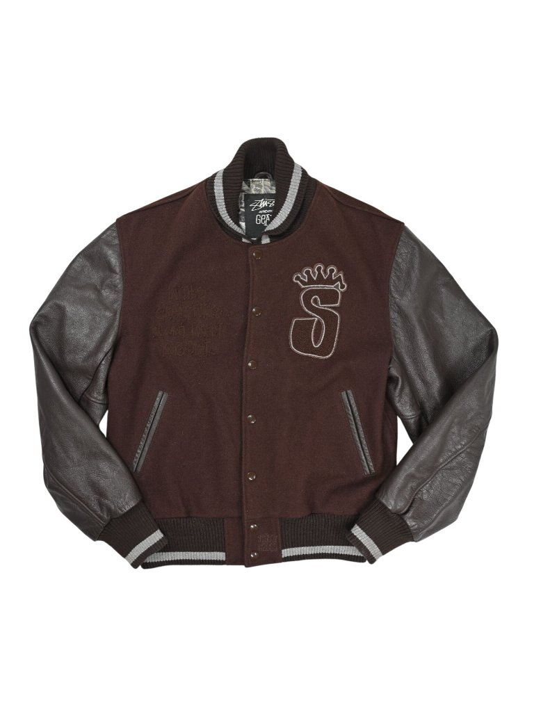 Stussy 25th Anniversary Wool Blend Varsity Jacket In Brown